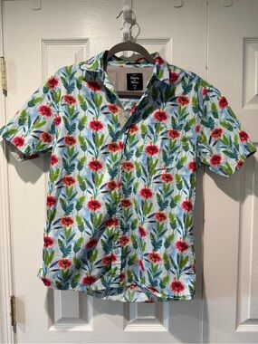 Artistry in Motion Blue Hawaiian Floral Short-Sleeve Button-Down Shirt